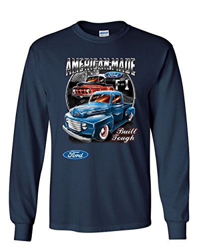 Ford Pickup Trucks F1 Long Sleeve T-Shirt American Made Hot Rod Built Tough Tee Navy Blue 3X-Large