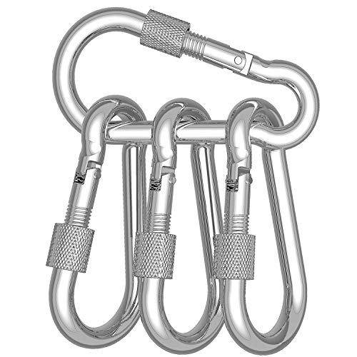 YCLOVE 4 PCS 3″ Carabiner Hooks Clips Hammock Locking Carabiner Heavy Duty 500LBS Screw Spring-Loaded Gate Snap Gear Clip Utility Hooks Backpack Hanging Buckle for Camping Hiking Fishing Sliver Color