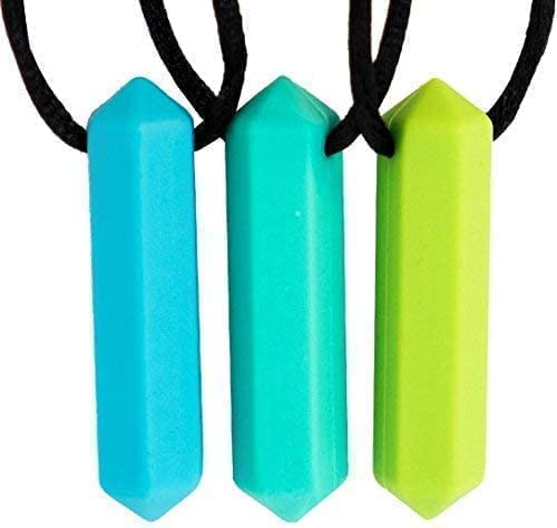 Tilcare Chew Chew Crayon Sensory Necklace Set – Best for Autism, Biting and Teething Kids – Perfectly Textured Silicone Chewy Toy – Chewing Pendant for Boys & Girls – Chew Necklaces