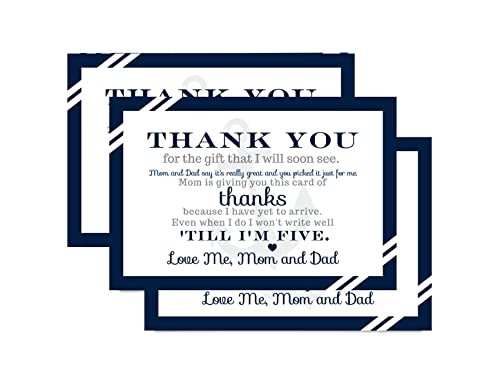 Nautical Baby Shower Thank You Postcards (15 Pack) Ahoy Boys Notecards Only – Eco-friendly – Postal Note with Message from Newborn – Anchor Navy and Grey – Printed Size 4×6 – Paper Clever Party