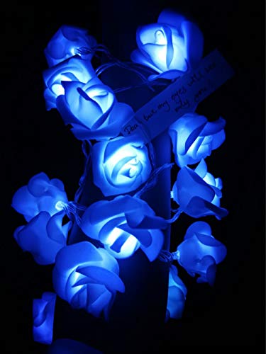 Fantasee – LED Rose Flower String Lights Battery Operated, Decoration Rose Lights for Wedding Propose Marriage Home Room Party Birthday Festival Indoor Outdoor Decorations, 6.6ft 20 LEDs (Blue)