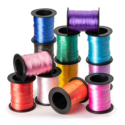 Assorted Colors Curling Ribbon 60 Feet Per Roll for Gift Wrapping Art and Crafts and All Occasions – 12 Rolls Per Pack