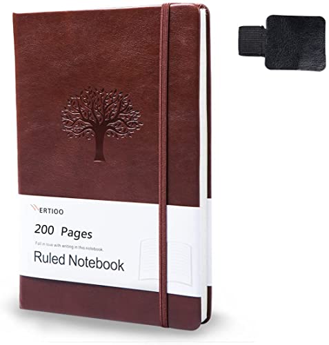 WERTIOO Hardercover Journals 200 Pages, Diary Leather Lined Journal Notebook Writing A5 100gsm Thick Paper Notebooks with Pen Hold for Work Men Women, 8.4 x 5.7 in