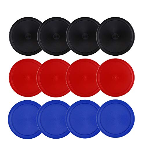Kasteco 12 Pack 2.5 Inch Air Hockey Pucks for Small Size Table (Red Blue Black, 64×4 mm)