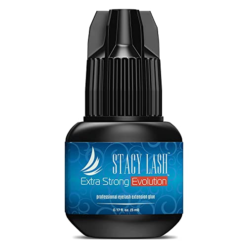 Extra Strong Evolution Eyelash Extension Glue Stacy Lash (0.17fl.oz / 5ml) / 1-2 Sec Drying time/Retention – 8 Weeks/Maximum Bonding/Professional Supplies/Black Adhesive/Semi-Permanent Extensions