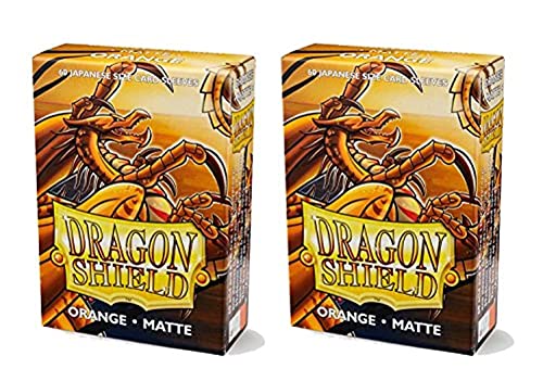 Dragon Shield Bundle: 2 Packs of 60 Count Japanese Size Mini Matte Card Sleeves – Matte Orange