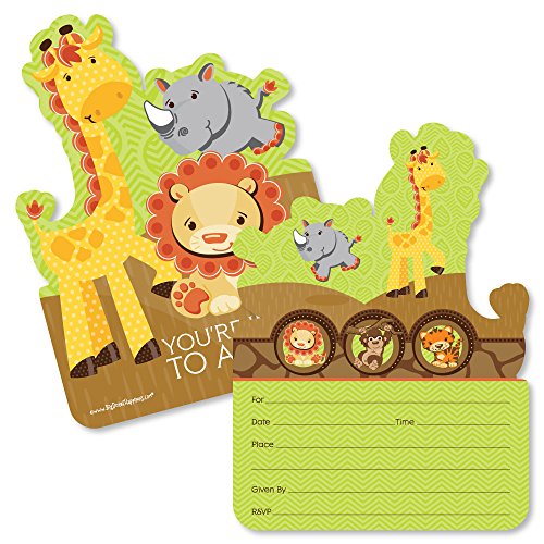 Funfari – Fun Safari Jungle – Shaped Fill-In Invitations – Baby Shower or Birthday Party Invitation Cards with Envelopes – Set of 12