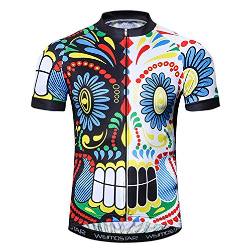 Men’s Cycling Jersey Short Sleeve Biking Shirts Bike Clothing Bicycle Jacket with Pockets Black White Skull Size XL