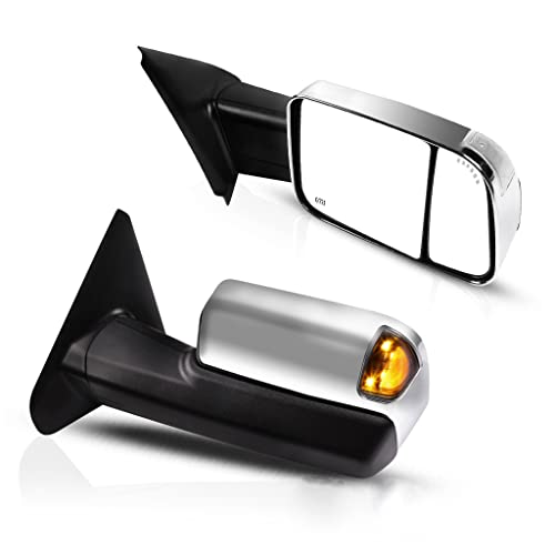 ECCPP Towing Mirrors Replacement fit for 2002-2008 for Dodge for Ram 1500 2500 3500 Truck Tow Mirrors Power Heated with Arrow Signal Light Driver and Passenger Side Pair Manual Flip up Chrome Cap