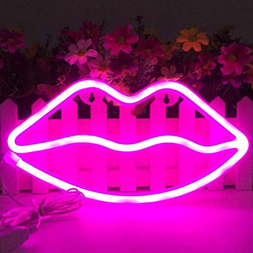 Lips Shaped Neon Signs Led Romantic Art Decorative Neon Lights Wall Decor for Christmas Gift Studio Party Kids Room Living Room Wedding Party Decoration Pink