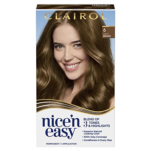 Clairol Nice’n Easy Permanent Hair Dye, 6 Light Brown Hair Color, Pack of 1