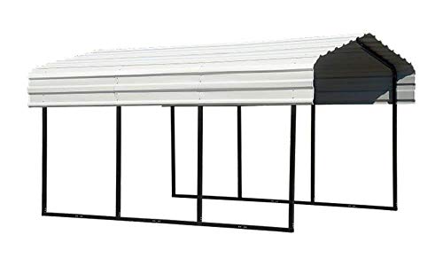 Arrow Shed 10′ x 20′ x 7′ Carport Car Canopy with Galvanized Steel Horizontal Roof, Garage Shelter for Cars and Boats, Eggshell