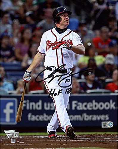 Chipper Jones Atlanta Braves Autographed 8″ x 10″ Hitting Photograph with “HOF 18” Inscription – Autographed MLB Photos