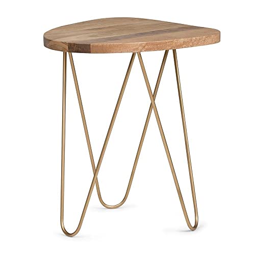 SIMPLIHOME Patrice Mid Century Modern 18 inch Wide Metal and Wood Accent Side Table in Natural, Gold, End, Bedside Table and Nightstand, for the Living Room and Bedroom