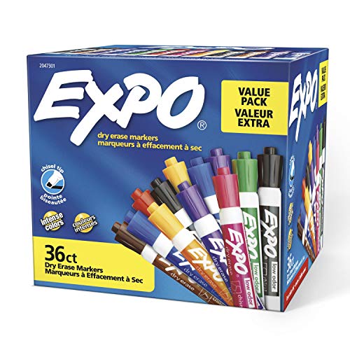 EXPO Low-Odor Dry Erase Markers, Chisel Tip, Assorted Colors, 36 Pack