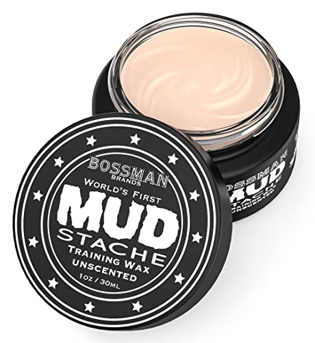 Bossman MUDstache Unscented Mustache Wax – No Pull – Spreads Easy for a Strong Non-Tacky 24 hr Hold – Tame, Train and Stye – Moustache Wax for Men (1oz)