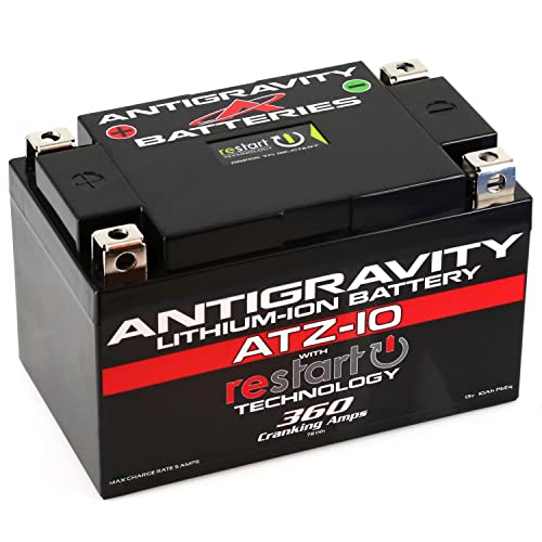 Antigravity ATZ-10 Performance Lithium Motorcycle Powersport Battery with Built-In Jump Starting. 6.1Ah, Replaces YTZ10, YTZ12, YTZ14, YTX9, YTX7A Yamaha, Honda, Kawasaki, Suzuki