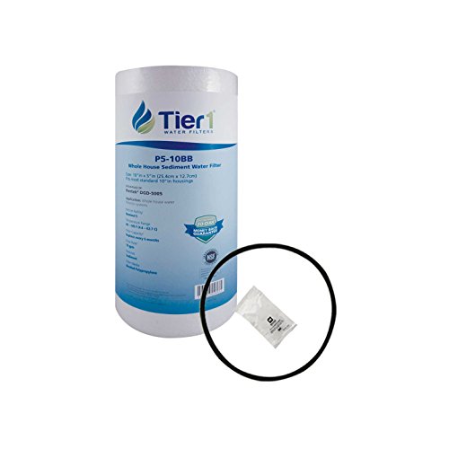 Tier1 5 Micron 10 Inch x 4.5 Inch Spun Wound Polypropylene Whole House Sediment Water Filter Replacement Cartridge Kit with O-ring and Lubricant | Compatible with Pentek DGD-5005, Home Water Filter