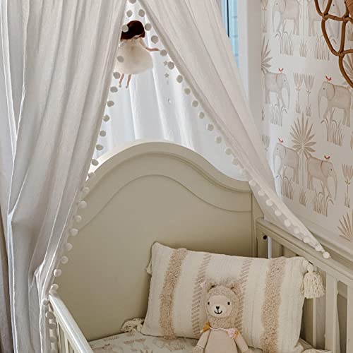LOAOL Kids Bed Canopy with Pom Pom Cotton Canopy for Crib Baby Girl Netting Cover Canopy Crib Curtain Reading Nook Hanging Tent Nursery Play Game Castle House Decoration (White Pompom) | The Storepaperoomates Retail Market - Fast Affordable Shopping