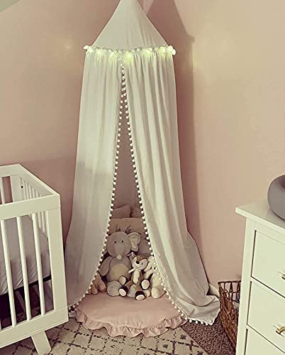 LOAOL Kids Bed Canopy with Pom Pom Cotton Canopy for Crib Baby Girl Netting Cover Canopy Crib Curtain Reading Nook Hanging Tent Nursery Play Game Castle House Decoration (White Pompom) | The Storepaperoomates Retail Market - Fast Affordable Shopping