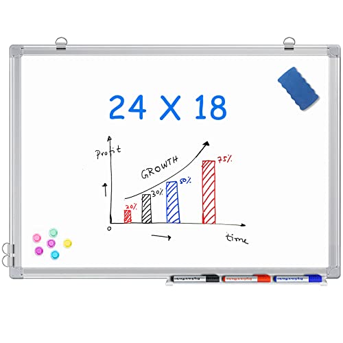Magnetic White Board 24 x 18 Dry Erase Board Wall Hanging Whiteboard with 3 Dry Erase Pens, 1 Dry Eraser, 6 Magnets, 2′ x 1.5′ Message Scoreboard for School Home Office
