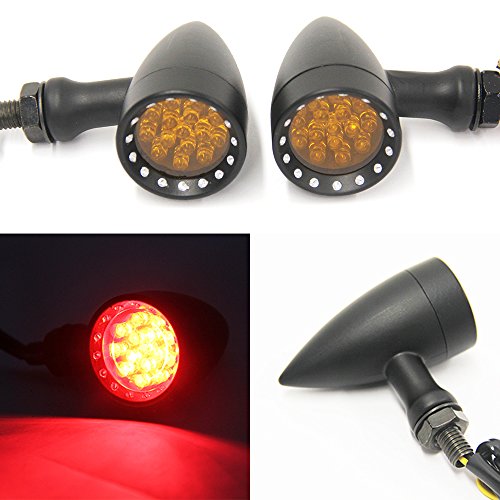 Red CNC Motorcycle Bullet LED Turn Signal Light Blinker Indicator Front Rear Tail Light Compatible with Honda Harley Yamaha Suzuki Chopper