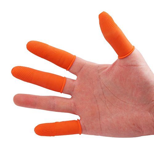 COOSKIN 100 PCS Latex Finger Cots Reusable Rubber Fingertips Protective Glove Duty Industrial Grade Finger Cots (Large)