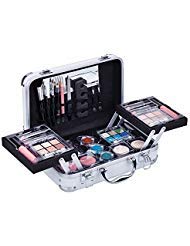 DUER LIKA Carry All Trunk Train Case with Makeup and Reusable Black & White Aluminum Case (WHITE)