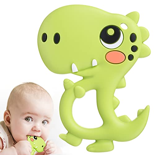 BBBiteMe Baby Teething Toys Silicone Dinosaur Baby Teethers for Babies 0-6, 6-12 Months, BPA-Free Teether Gifts Baby Shower Toy for Toddlers and Infants(Green)