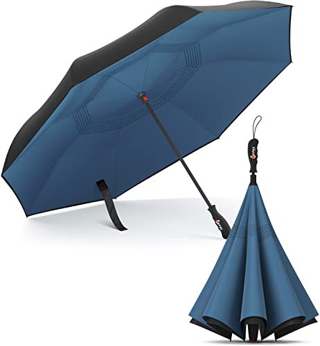 The Original Repel Reverse Umbrella – Windproof Inverted Umbrella w/ 8 Fiberglass Reinforced Ribs – Easy Upside Down Open And Close – Large Umbrella Protects Against Rain, Wind, Snow and Sleet