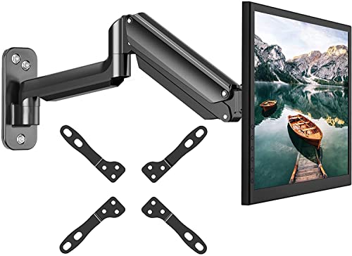HUANUO Monitor Wall Mount Bracket, Articulating Adjustable Gas Spring Single Monitor Stand with VESA Extension Kit for 17 to 32 Inch LCD Computer Screens – VESA 75×75,100×100, 200×100, 200×200