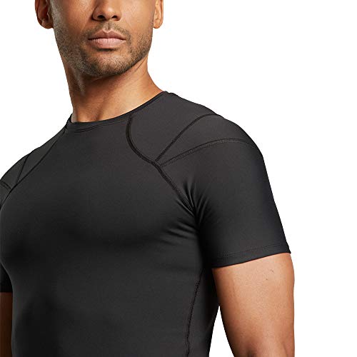 Tommie Copper Men’s Pro-Grade Shoulder Support Shirt I UPF 50, Breathable, Short Sleeve Compression Shirt for Upper Body & Posture Support – Black – Large