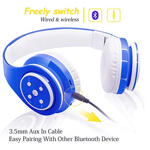 Kids Headphones Bluetooth Wireless 85db/110db Volume Limit Headset Fit for Aged 3-21 Over-Ear and Build-in Mic Wired & SD Card Mode Headphones for Boys Girls Travel School Phone Pad Tablet PC Blue | The Storepaperoomates Retail Market - Fast Affordable Shopping