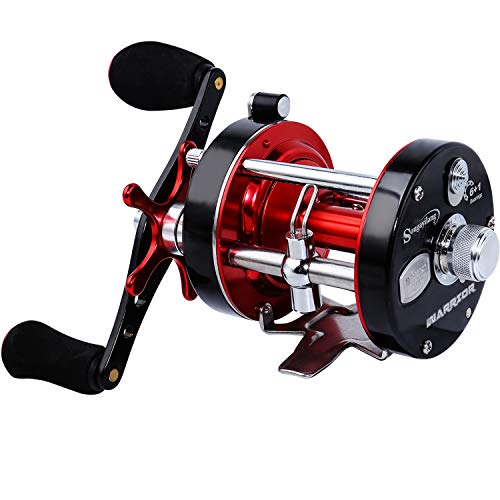 Sougayilang Fishing reels Round Baitcasting Reel – Conventional Reel – Reinforced Metal Body & Supreme Star Drag-Right Hand-Red-Black-Warrior 4000