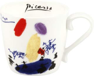 Konitz Picasso Collection Bone China Coffee Mugs – “Corrida” White Coffee Mug – Dishwasher & Microwave Safe Cute Mugs – Handmade Tea Mug – Memorable Coffee Gifts for Artists (14.4 oz)