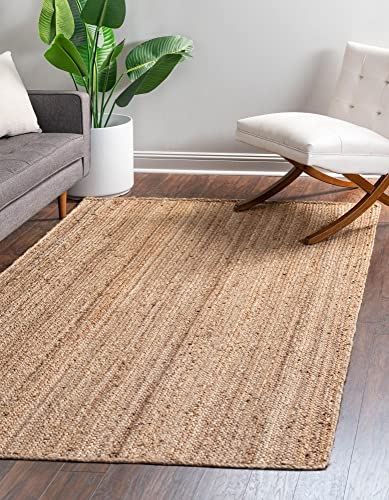Unique Loom Braided Jute Collection Classic Quality Made Natural Hand Woven Area Rug (6′ 0 x 9′ 0 Rectangular, Natural)