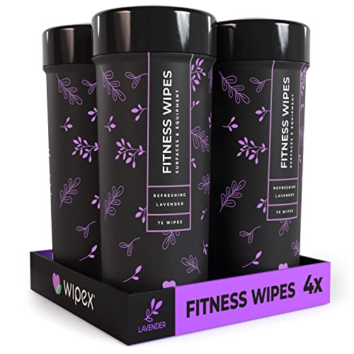 Wipex Natural Fitness Equipment Wipes, 75 Lavender & Vinegar Wipes, Use as a Yoga Mat Cleaner, Peloton Cleaner, Gym Wipes for Equipment at Home or Club, Bulk Gym Wipes for Everyday Use (300 Gym Wipes)