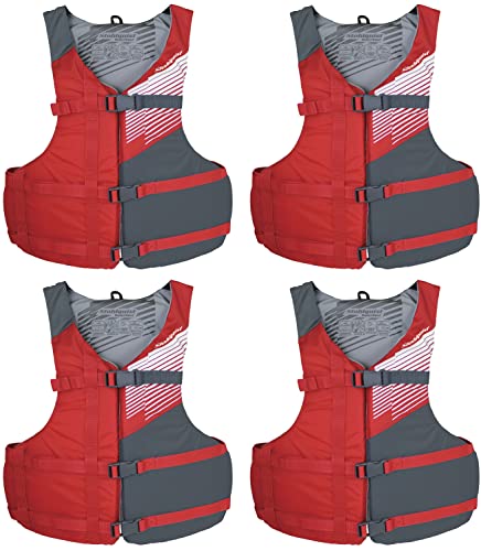 Stohlquist Fit Adult PFD Life Vest | Pack of 4 | Coast Guard Approved, Adjustable Size, Unisex, Lightweight, High Mobility, PVC Free Life Jacket – Value Pack