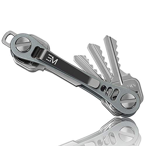 Compact Key Holder for Keychain for Up To 14 Keys – Keybar Aircraft Grade Aluminum Key Organizer Keychain, Minimalist Style Key Chain Pocket Clip Design Grey