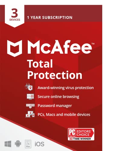 [Old Version] McAfee Total Protection 2022 | 3 Device | Antivirus Internet Security Software | VPN, Password Manager, Dark Web Monitoring | 1 Year Subscription | Key Card