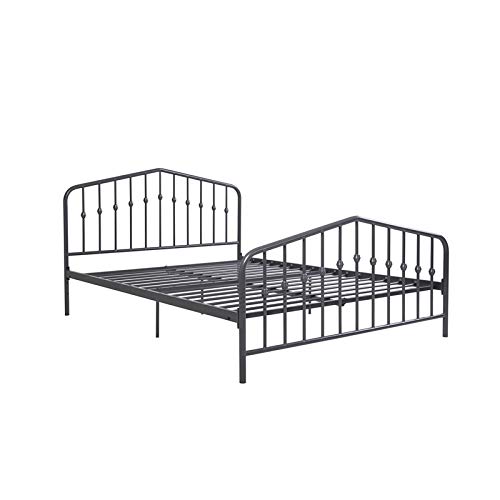 Novogratz Bushwick Metal Bed with Headboard and Footboard | Modern Design | Full Size – Grey