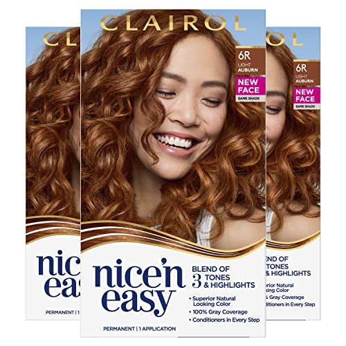 Clairol Nice’n Easy Permanent Hair Dye, 6R Light Auburn Hair Color, Pack of 3