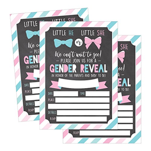 25 Pink and Blue Gender Reveal Baby Shower Party Invitation Cards, He or She Personalized For Gender Neutral Unisex Invites Guess If It’s a Boy or Girl Sprinkle Fill In The Blank Printable Invite Pack