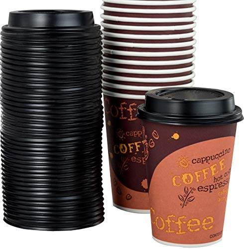 Avant Grub Restaurant Grade Paper Coffee Drinking Cup With Recyclable Dome Lids. 100 Pack, Durable, BPA Free Disposable Designer Cups For Hot Drinks At Kiosks, Shops, Cafes, 12.0 Oz