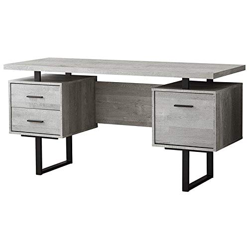 Monarch Specialties Computer Desk with Drawers – Contemporary Style – Home & Office Computer Desk with Metal Legs – 60″L (Grey Reclaimed Wood Look)
