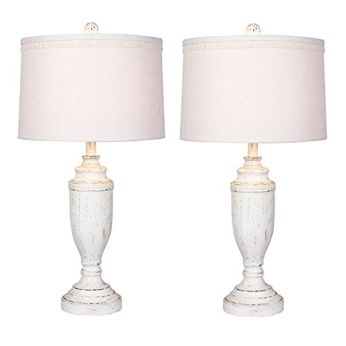 Cory Martin W-6246CAW-2PK Distressed Formal Urn Resin Table Lamp, 29.5″, Cottage Antique White, 2 Set