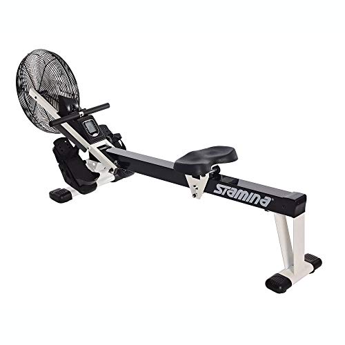 Stamina  Air Rower – Rower Machine with Smart Workout App – Rowing Machine with Air Resistance for Home Gym Fitness – Up to 250 lbs Weight Capacity – Black/White