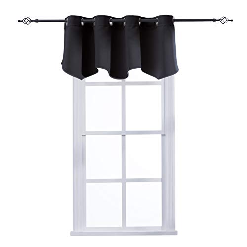 Aquazolax Kitchen Valances with Grommets Top for Windows Readymade Blackout Window Scalloped Valance Curtains, 52inch by 18inch, Black, 1 Piece