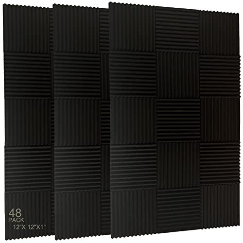 48 Pack Acoustic Foam Panel Wedge Studio Soundproofing Wall Tiles 12″ X 12″ X 1″