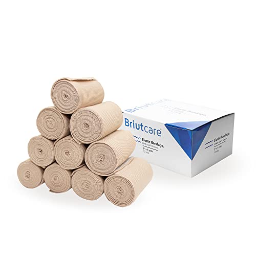 Briutcare Elastic Bandage Wrap (12 Pcs) | Strong Compression With Our Hook & Loop Closure | 3″x5 Yds Compression Bandage | First Aid Bandages Supply for Wound Care, Swelling, Soreness of Joints